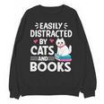Easily Distracted By Cats And Books Cute Cat And Book Lovers Unisex Sweatshirt
