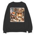 Fox Reads By Fireplace In Cabin Rustic Book Cozy Cup Tea Unisex Sweatshirt