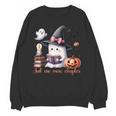 Ghost Reading Book Coquette Bow Halloween Girl Toddler Kid Unisex Sweatshirt