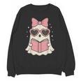 Ghost Reading Book Halloween Cat Lover Unisex Sweatshirt