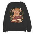 Highland Cow Reading Book Graphic Cow With Book Floral Unisex Sweatshirt