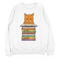 Cute Orange Tabby Cat Reading On Pile Of Books Unisex Sweatshirt
