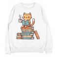 Kawaii Cat Coffee Books Teacher Men Women Girls Kids Unisex Sweatshirt