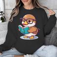 Adorable Book Lover Mallard Duck With Reading Glasses Cute Unisex Sweatshirt