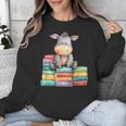 Adorable Donkey With Heart Sitting On Colorful Book Stack Unisex Sweatshirt