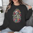 Book Lover Skeleton Reading With Dia De Los Muertos Flowers Unisex Sweatshirt