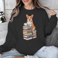 Bookworm Corgi Reading Books Drinking Coffee Dog Lover Unisex Sweatshirt