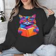 Cat Book Shirt Colorful Cat Reading Book Unisex Sweatshirt