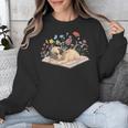 Color Floral Cute Pug Dog On Book Reading Bookworm Reader Unisex Sweatshirt