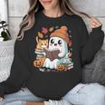 Cute Cozy Ghost Reading With Cat Book Lover Autumn Fall Unisex Sweatshirt
