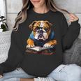 Cute Dog English Bulldog Reading Book Unisex Sweatshirt