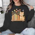 Cute Kawaii Cat Books Flowers Unisex Sweatshirt Cute Kawaii Cat Books Flowers Unisex Sweatshirt