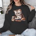 Cute Kitten Bookworm Adorable Cat With Glasses Reading Book Unisex Sweatshirt