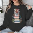 Cute Tiger With Book Floral Bookworm Librarian Book Lover Unisex Sweatshirt Cute Tiger With Book Floral Bookworm Librarian Book Lover Unisex Sweatshirt