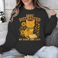 Easily Distracted By Cats And Books Cute Cat Book Lover Unisex Sweatshirt