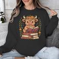 Highland Cow Reading Book Graphic Cow With Book Floral Unisex Sweatshirt