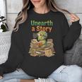 Unearth a Story Triceratops Dinosaur Reading Books Cute Dino Unisex Sweatshirt