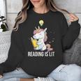 Women's Reading Is Lit Unicorn Library English Teacher Book Lover Unisex Sweatshirt Women's Reading Is Lit Unicorn Library English Teacher Book Lover Unisex Sweatshirt
