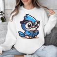 Adorable Book Lover Blue Jay With Reading Glasses Cute Raglan Baseball Tee Unisex Sweatshirt