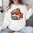 Adorable Book Lover Salmon With Reading Glasses Cute Unisex Sweatshirt
