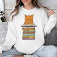 Cute Orange Tabby Cat Reading On Pile Of Books Unisex Sweatshirt