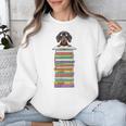 Cute Wiener Dog Dachshund Reading On Pile Of Books Unisex Sweatshirt