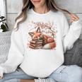 Fox And Book Lover Graphic For Women And Spring Pink Flower Unisex Sweatshirt