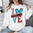 I Heart Books Love Reading Red And Stripe Animated Cat For Men Women Girls Kids Unisex Sweatshirt