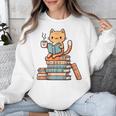 Kawaii Cat Coffee Books Teacher Men Women Girls Kids Unisex Sweatshirt