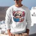 Adorable Book Lover Axolotl With Reading Glasses Cute Unisex Sweatshirt