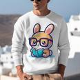Adorable Book Lover Rabbit With Reading Glasses Cute Premium Unisex Sweatshirt