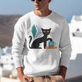 Cat Midcentury With Book And Coffee Atomic Age Mid Century Unisex Sweatshirt Cat Midcentury With Book And Coffee Atomic Age Mid Century Unisex Sweatshirt