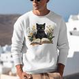Cat Shirts For Women Book Lover Shirt Cute Cat And Book Premium Tri-Blend Unisex Sweatshirt