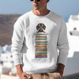 Cute Wiener Dog Dachshund Reading On Pile Of Books Unisex Sweatshirt