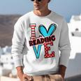 I Heart Books Love Reading Red And Stripe Animated Cat For Men Women Girls Kids Unisex Sweatshirt