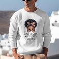 Just a Girl Who Loves Books Messy Bun Black Women Reading Unisex Sweatshirt