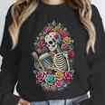 Book Lover Skeleton Reading With Dia De Los Muertos Flowers Unisex Sweatshirt