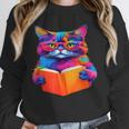 Cat Book Shirt Colorful Cat Reading Book Unisex Sweatshirt