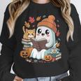 Cute Cozy Ghost Reading With Cat Book Lover Autumn Fall Unisex Sweatshirt