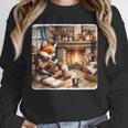 Fox Reads By Fireplace In Cabin Rustic Book Cozy Cup Tea Unisex Sweatshirt