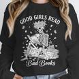 Good Girls Read Bad Books Skeleton Reading Book Halloween Unisex Sweatshirt