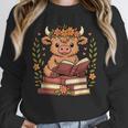 Highland Cow Reading Book Graphic Cow With Book Floral Unisex Sweatshirt