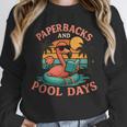 Paperbacks And Pool Days Flamingo Reading Summer Vibes Books Unisex Sweatshirt