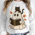 Books Ghost Reading Book Halloween Library Cat Fall Unisex Sweatshirt