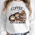 Cute Coffee Cats Books Lover Idea Women Men Kids Unisex Sweatshirt