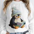 Cute Penguin Reading Book Faux-Crochet Print Unisex Sweatshirt