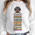 Cute Wiener Dog Dachshund Reading On Pile Of Books Unisex Sweatshirt