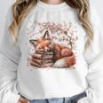Fox And Book Lover Graphic For Women And Spring Pink Flower Unisex Sweatshirt