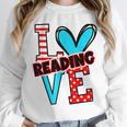 I Heart Books Love Reading Red And Stripe Animated Cat For Men Women Girls Kids Unisex Sweatshirt