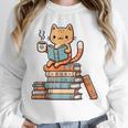 Kawaii Cat Coffee Books Teacher Men Women Girls Kids Unisex Sweatshirt